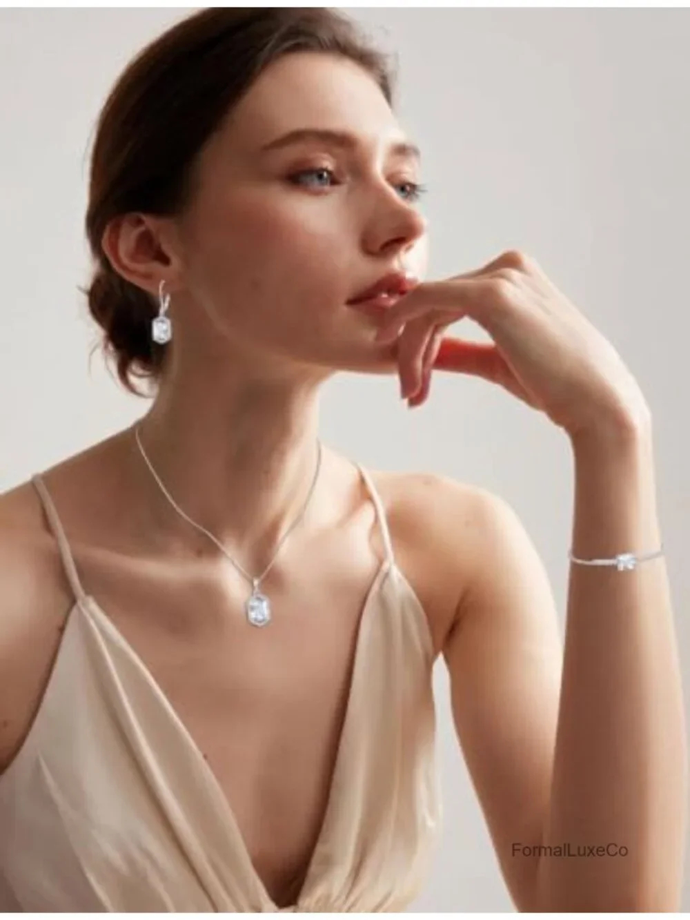 925 Sterling Silver Halo Rectangular Cut Birthstone Bracelet for Her